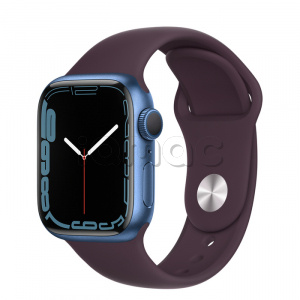 Купить Apple Watch Series 7 // 41мм GPS // Корпус из алюминия синего цвета, спортивный ремешок цвета «тёмная вишня»