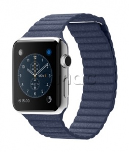 Купить Apple Watch 42 мм, нержавеющая сталь, синий кожаный ремешок