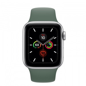 Купить Apple Watch Series 5 // 40мм GPS // Корпус из алюминия серебристого цвета, спортивный ремешок цвета «сосновый лес»