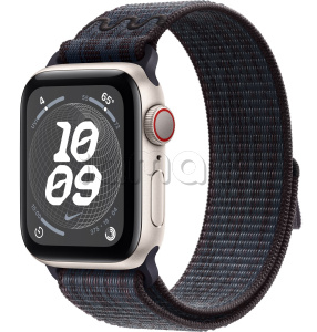 Купить Apple Watch SE // 44мм GPS+Cellular // Корпус из алюминия цвета «сияющая звезда», спортивный браслет Nike цвета «Черный/синий» (2024)