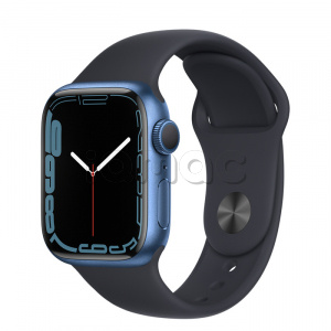Купить Apple Watch Series 7 // 41мм GPS // Корпус из алюминия синего цвета, спортивный ремешок цвета «тёмная ночь»