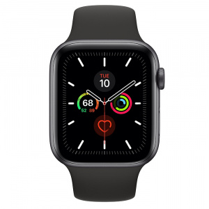 Купить Apple Watch Series 5 // 44мм GPS // Корпус из алюминия цвета «серый космос», спортивный ремешок черного цвета