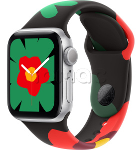 Купить Apple Watch SE // 44мм GPS (Custom) // Корпус из алюминия серебристого цвета, спортивный ремешок цвета Black Unity-Unity Bloom (2024)