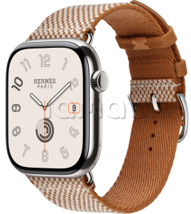 Купить Apple Watch Series 10 Hermès // 46мм GPS+Cellular // Корпус из титана серебристого цвета, ремешок Toile H Single Tour цвета Gold/Écru