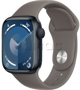Купить Apple Watch Series 9 // 45мм GPS // Корпус из алюминия цвета "темная ночь", спортивный ремешок цвета "глина"