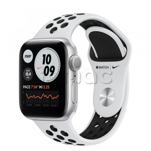 Купить Apple Watch Series 6 // 40мм GPS // Корпус из алюминия серебристого цвета, спортивный ремешок Nike цвета «Чистая платина/чёрный»