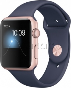 Купить Apple Watch Series 1 42мм Корпус из алюминия цвета «розовое золото», спортивный ремешок тёмно‑синего цвета (MNNM2)