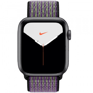 Купить Apple Watch Series 5 // 44мм GPS // Корпус из алюминия цвета «серый космос», спортивный браслет Nike цвета «песчаная пустыня/салатовый»