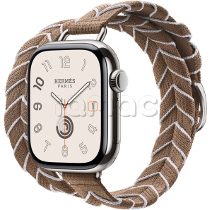 Купить Apple Watch Series 10 Hermès // 42мм GPS+Cellular // Корпус из титана серебристого цвета, ремешок Bridon Attelage Double Tour цвета Beige de Weimar/Blanc