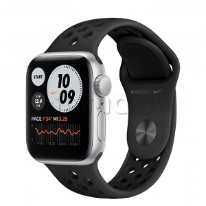 Купить Apple Watch SE // 40мм GPS // Корпус из алюминия серебристого цвета, спортивный ремешок Nike цвета «Антрацитовый/чёрный» (2020)