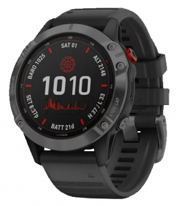 Купить Мультиспортивные часы Garmin Fenix 6 Pro (47mm) Solar, серый стальной корпус, черный силиконовый ремешок