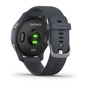 Умные часы Garmin Venu (43mm), серебристый корпус, силиконовый ремешок цвета "синий гранит"