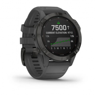 Мультиспортивные часы Garmin Fenix 6 Pro (47mm) Solar, черный стальной корпус, серый силиконовый ремешок