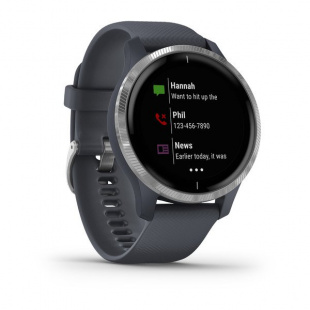 Умные часы Garmin Venu (43mm), серебристый корпус, силиконовый ремешок цвета "синий гранит"