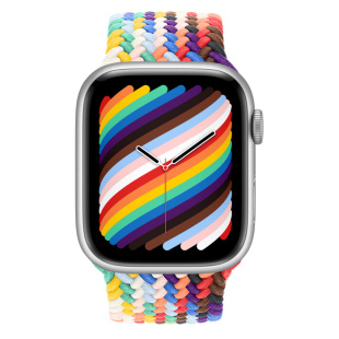 Apple Watch Series 8 // 45мм GPS // Корпус из алюминия серебристого цвета, плетёный монобраслет цвета Pride Edition