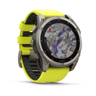 Мультиспортивные часы Garmin Fenix 8 (51mm) Solar, Sapphire, титановый серый корпус, желтый  силиконовый ремешок