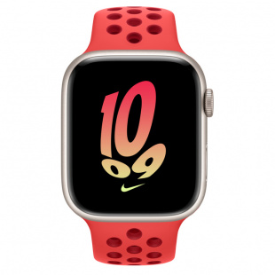 Apple Watch Series 8 // 45мм GPS + Cellular // Корпус из алюминия цвета "сияющая звезда", спортивный ремешок Nike цвета "ярко-малиновый/спортивный красный"
