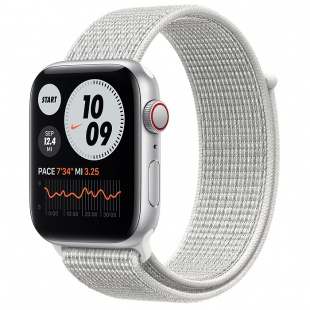 Apple Watch SE // 40мм GPS + Cellular // Корпус из алюминия серебристого цвета, спортивный браслет Nike цвета «Снежная вершина» (2020)