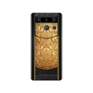 Телефон Vertu METAVERTU 2 Premium Gold Edition, Black Ceramic, Crocodile Leather (Obsidian Black, Gold Curved Blossom/Черный обсидиан с золотыми цветами)