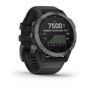 Мультиспортивные часы Garmin Fenix 6 Pro (47mm) Solar, серый стальной корпус, черный силиконовый ремешок