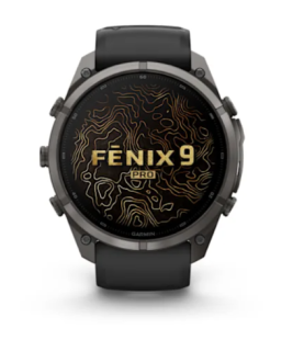 Мультиспортивные часы Garmin Fenix 9 Pro (47mm), титановый корпус Carbon Gray DLC, черный силиконовый ремешок (Black/Pebble Gray)