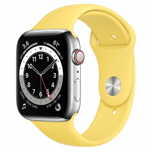 Apple Watch Series 6 // 44мм GPS + Cellular // Корпус из нержавеющей стали серебристого цвета, спортивный ремешок имбирного цвета