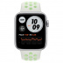 Apple Watch SE // 44мм GPS + Cellular // Корпус из алюминия серебристого цвета, спортивный ремешок Nike цвета «Еловая дымка/пастельный зелёный» (2020)