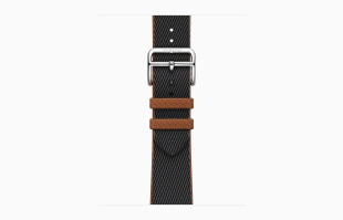 Apple Watch Series 9 Hermès // 45мм GPS+Cellular // Корпус из нержавеющей стали серебристого цвета, ремешок Twill Jump Single Tour цвета Noir/Gold