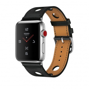 Apple Watch Series 3 Hermès // 42мм GPS + Cellular // Корпус из нержавеющей стали, ремешок из кожи Noir Rallye черного цвета (MQLU2)