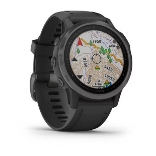 Мультиспортивные часы Garmin Fenix 6S (42mm) Sapphire, стальной серый DLC корпус, черный силиконовый ремешок