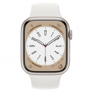 Apple Watch Series 8 // 45мм GPS // Корпус из алюминия цвета "сияющая звезда", спортивный ремешок белого цвета