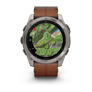 Мультиспортивные часы Garmin Fenix 8 (51mm), Sapphire, титановый светло-серый корпус, каштановый кожаный ремешок