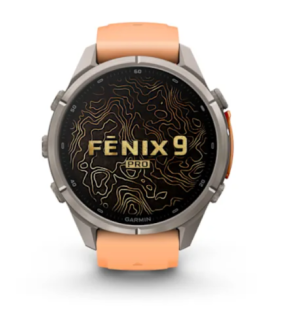 Мультиспортивные часы Garmin Fenix 9 Pro (43mm), титановый корпус, персиковый силиконовый ремешок (Shell Pink/Autumn Orange)