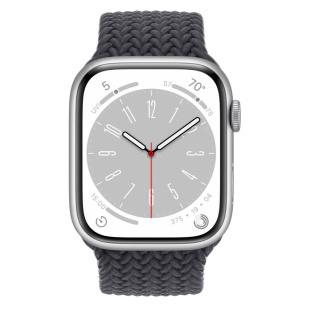 Apple Watch Series 8 // 45мм GPS // Корпус из алюминия серебристого цвета, плетёный монобраслет цвета "темная ночь"