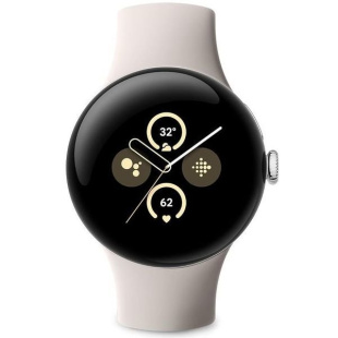 Google Pixel Watch 2, Wi-Fi, серебристый корпус, спортивный ремешок бежевого цвета (Porcelain)