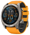 Мультиспортивные часы Garmin Fenix 8 (51mm), Sapphire, титановый светло-серый корпус, оранжевый силиконовый ремешок