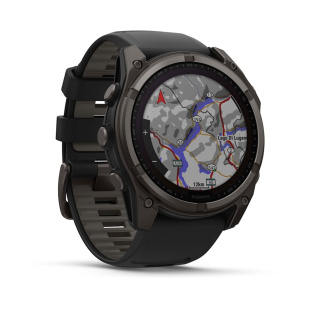 Мультиспортивные часы Garmin Fenix 8 (51mm) Solar, Sapphire, титановый угольно-серый корпус с DLC-покрытием, черный силиконовый ремешок