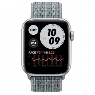 Apple Watch SE // 40мм GPS + Cellular // Корпус из алюминия серебристого цвета, спортивный браслет Nike цвета «Дымчатый серый» (2020)