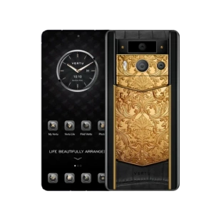 Телефон Vertu METAVERTU 2 Premium Gold Edition, Black Ceramic, Crocodile Leather (Obsidian Black, Gold Curved Blossom/Черный обсидиан с золотыми цветами)