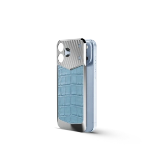 Магнитная накладка Golden Concept Magnetic Shield для iPhone 18 Pro, Alligator Edition (Light Blue)