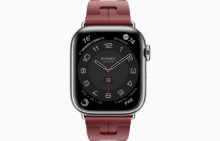 Apple Watch Series 9 Hermès // 45мм GPS+Cellular // Корпус из нержавеющей стали серебристого цвета, ремешок Kilim Single Tour цвета  Rouge H с раскладывающейся застёжкой (Deployment Buckle)