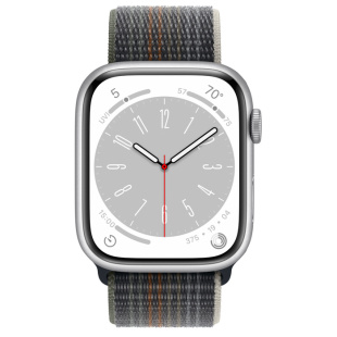 Apple Watch Series 8 // 41мм GPS // Корпус из алюминия серебристого цвета, спортивный браслет цвета "темная ночь"