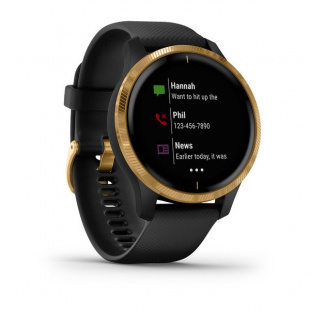 Умные часы Garmin Venu (43mm), золотистый корпус, черный силиконовый ремешок