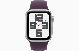 Apple Watch SE // 44мм GPS (Custom) // Корпус из алюминия серебристого цвета, спортивный ремешок цвета «сливовый» (2024)