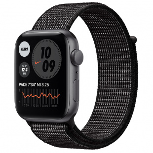 Apple Watch SE // 44мм GPS // Корпус из алюминия цвета «серый космос», спортивный браслет Nike чёрного цвета (2020)