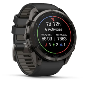Мультиспортивные часы Garmin Fenix 9 Pro (47mm), титановый корпус Carbon Gray DLC, черный силиконовый ремешок (Black/Pebble Gray)