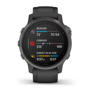 Мультиспортивные часы Garmin Fenix 6S (42mm) Sapphire, стальной серый DLC корпус, черный силиконовый ремешок