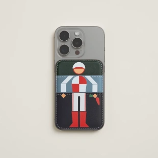 Чехол-бумажник Hermès "Jockey" с MagSafe для iPhone, цвет Vert Mangrove/ Сине-зеленый