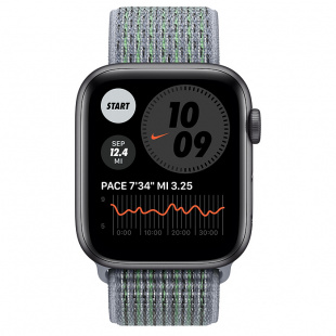 Apple Watch SE // 44мм GPS + Cellular // Корпус из алюминия цвета «серый космос», спортивный браслет Nike цвета «Дымчатый серый» (2020)