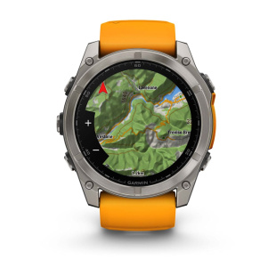 Мультиспортивные часы Garmin Fenix 8 (51mm), Sapphire, титановый светло-серый корпус, оранжевый силиконовый ремешок